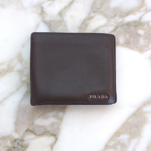 Dark Brown Prada Saffiano Leather Bi Fold Wallet - Picture 1 of 5